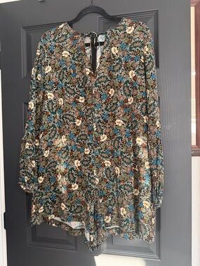 Zara Trafaluc Floral Long-Sleeve Floral Romper